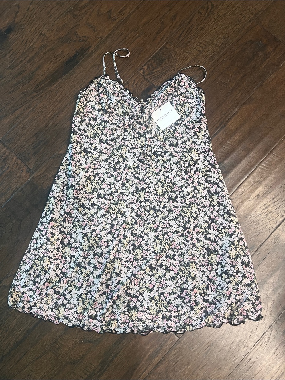 AEO NWT Black Floral Slip Dress Coquette Mesh Romantic Fairy Grunge XS